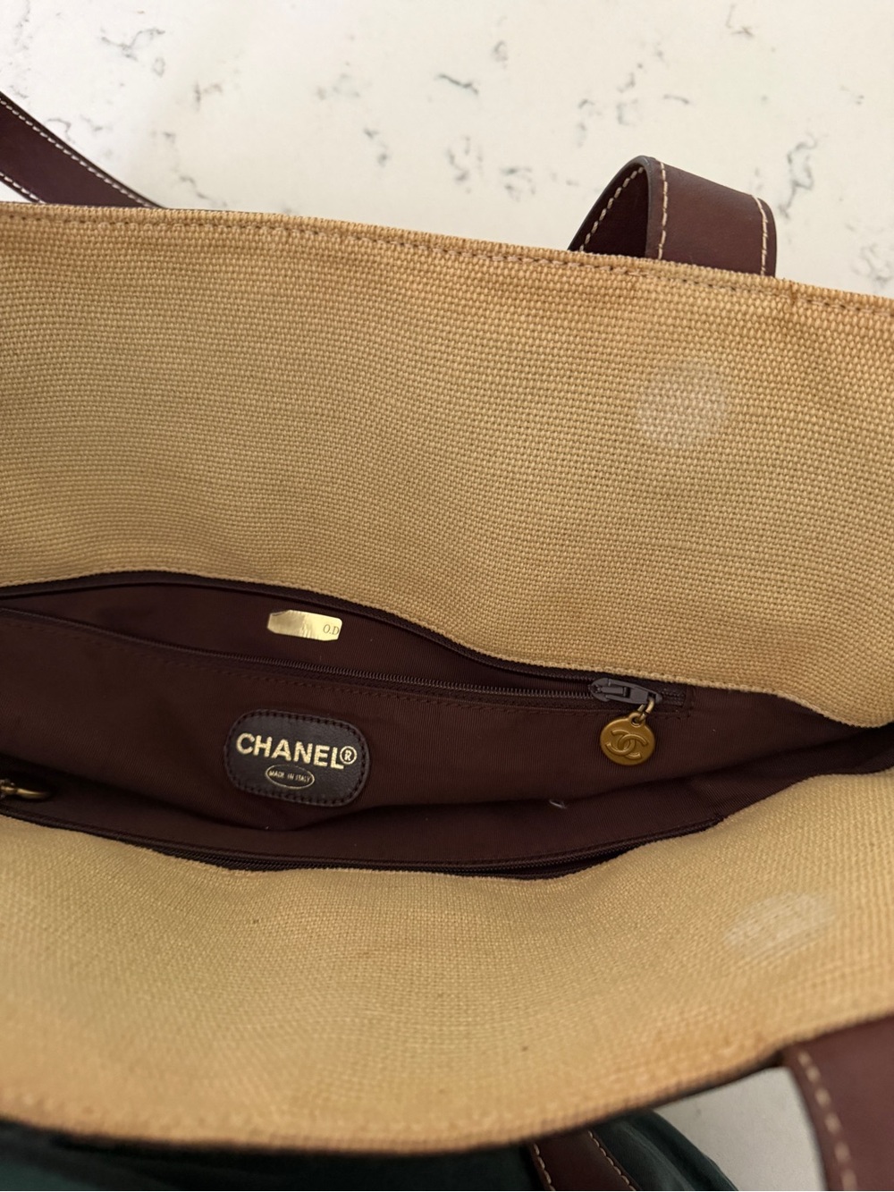 Chanel Summer Raffia Woven & Leather Tote Bag Tan Dark Brown Vintage Large - Picture 11 of 15